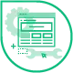 Ein grünes, kreisförmiges Symbol zeigt überlappende Formen wie ein Dollarzeichen, Zahnräder und die Silhouette einer Person. Darin verkörpert ein Computerfenster mit Schiebereglern und Text die Website-Technologie und -Anpassung von WordPress, ideal für Webdesign in Düsseldorf oder jede moderne Unternehmenswebsite.