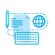 Abstrakte digitale Illustration eines blauen Dokuments mit Textzeilen und einem Kreisdiagramm, umgeben von schwebenden Datenlinien und Knoten, was ein Thema aus dem Bereich Firmenhomepage-Design oder Informationsverarbeitung suggeriert, ideal für Unternehmen, die Webdesign in Düsseldorf suchen.