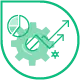 Ein grün umrandeter kreisförmiger Pfeil umschließt zwei Liniendiagramme mit Kreisdiagrammsegmenten im Hintergrund und suggeriert ein Thema im Zusammenhang mit Datenvisualisierung oder -analyse – ideal für die Darstellung auf einer Firmenhomepage, um Geschäftseinblicke zu verbessern.