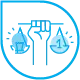 Ein blau umrandetes Schild mit einer horizontalen T-Form im Inneren. An jedem Ende des T befindet sich ein blauer Wassertropfen; das linke zeigt ein Haussymbol, während das rechte ein Waagesymbol mit der Zahl 1 zeigt. Perfekt für jede Firmenhomepage, dieses WordPress-Website-Design sorgt für herausragendes Webdesign in Düsseldorf.