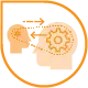Ein orange umrandetes Zahnrad verbindet sich mit einem Kopf mit gepunkteten Linien innerhalb eines orangefarbenen Halbkreises und symbolisiert den komplexen Denkprozess hinter Webdesign. Perfekt für eine Firmenhomepage oder eine WordPress-Website, insbesondere wenn Sie sich für Webdesign in Düsseldorf interessieren.