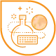 Ein orangefarbenes, rundes Symbol mit einem Laborkolben, Blasen und einer Münze darin stellt wissenschaftliche oder finanzielle Konzepte dar – ideal für eine WordPress-Website mit dem Schwerpunkt auf innovativen Experimenten oder Webdesign in Düsseldorf.
